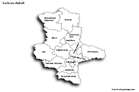 Sachsen-Anhalt için Örnek Haritalar (siyah-beyaz,gölgeli)