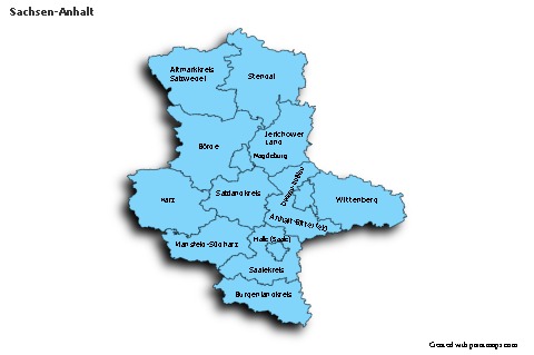 Sachsen-Anhalt için Örnek Haritalar (mavi,gölgeli)