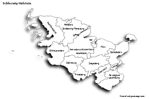 Schleswig-Holstein için Örnek Haritalar (siyah-beyaz,gölgeli)