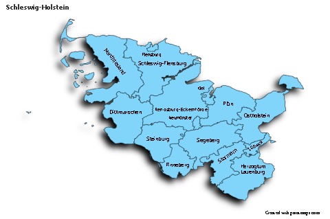 Schleswig-Holstein için Örnek Haritalar (mavi,gölgeli)