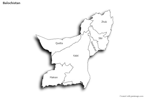 Mapas de muestra para Balochistan (blanco-negro,sombrío)