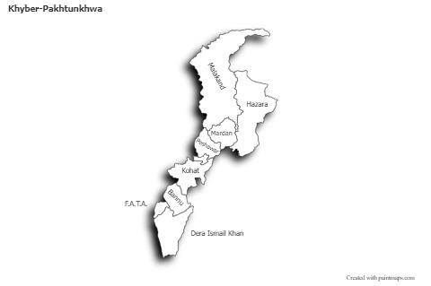 Khyber-Pakhtunkhwa için Örnek Haritalar (siyah-beyaz,gölgeli)