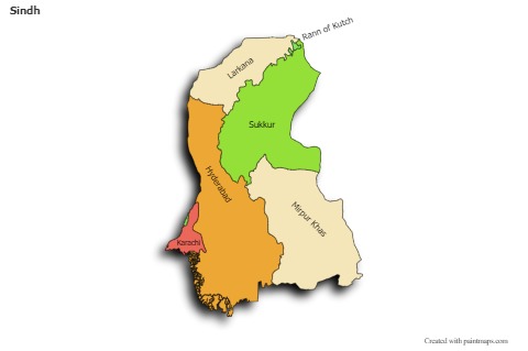 Mapas de muestra para Sindh (coloreado,sombrío)