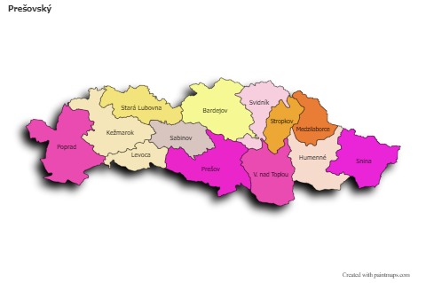 Mapas de muestra para Prešovský (coloreado,sombrío)