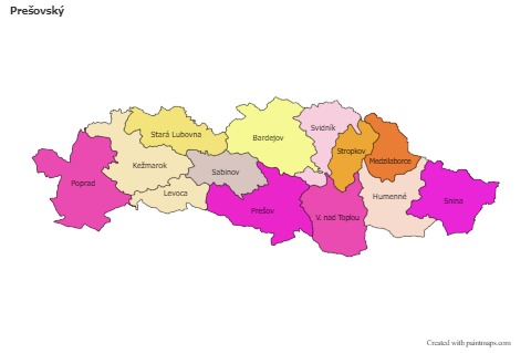 Mapas de muestra para Prešovský (coloreado)