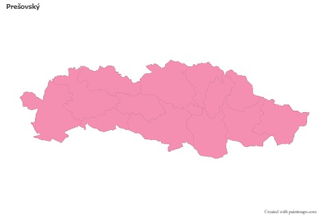Mapas de muestra para Prešovský (rosa,contorno)