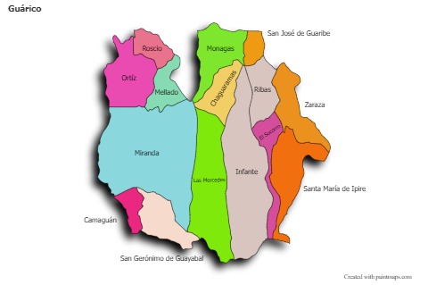 Contoh Peta untuk Guárico (berwarna,bayangan)