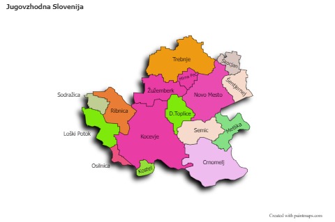 Contoh Peta untuk Jugovzhodna Slovenija (berwarna,bayangan)