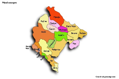 Contoh Peta untuk Montenegro (berwarna,bayangan)
