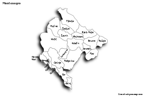 Contoh Peta untuk Montenegro (hitam-putih,bayangan)
