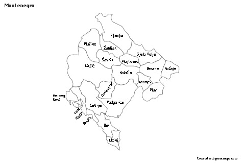 Contoh Peta untuk Montenegro (hitam-putih)