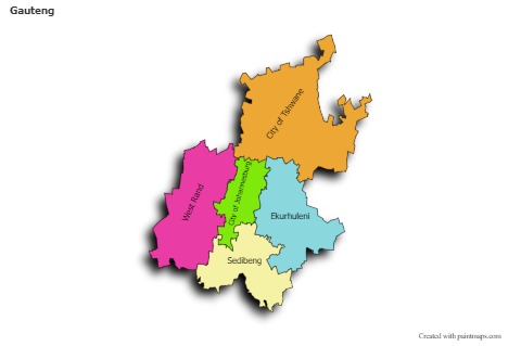 Mapas de muestra para Gauteng (coloreado,sombrío)