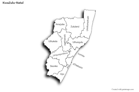 Contoh Peta untuk KwaZulu-Natal (hitam-putih,bayangan)