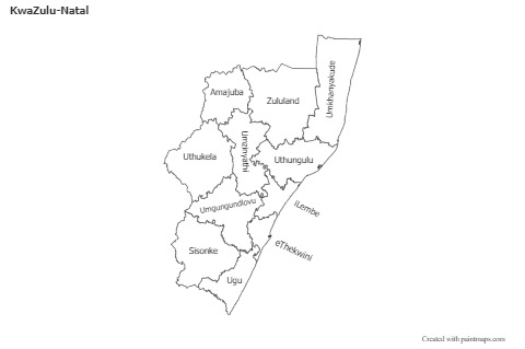 Contoh Peta untuk KwaZulu-Natal (hitam-putih)