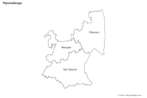 Contoh Peta untuk Mpumalanga (hitam-putih)