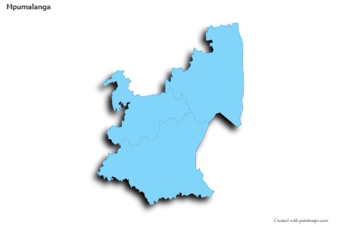 Contoh Peta untuk Mpumalanga (biru,garis luar,bayangan)