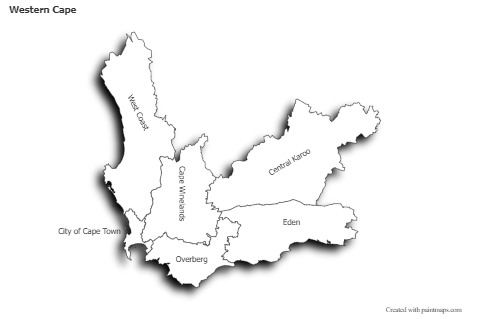 Mapas de muestra para Western Cape (blanco-negro,sombrío)