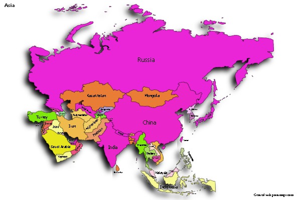 Sample Maps for Asia (colored,shadowy)