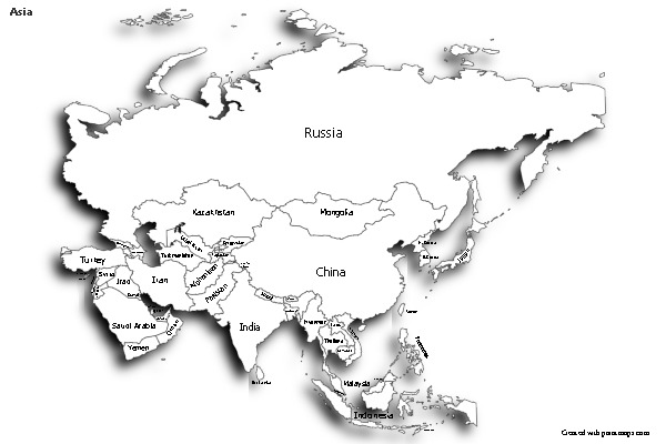 Sample Maps for Asia (black-white,shadowy)