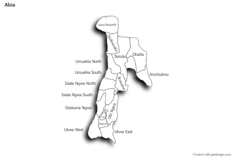 Abia için Örnek Haritalar (siyah-beyaz,gölgeli)