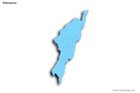Contoh Peta untuk Adamawa (biru,garis luar,bayangan)