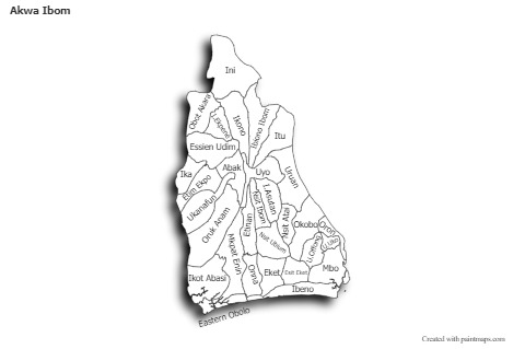 Sample Maps for Akwa Ibom (black-white,shadowy)