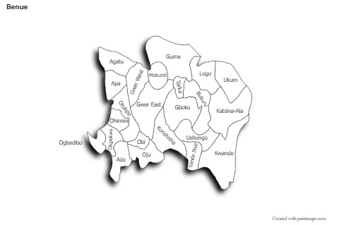 Sample Maps for Benue (black-white,shadowy)