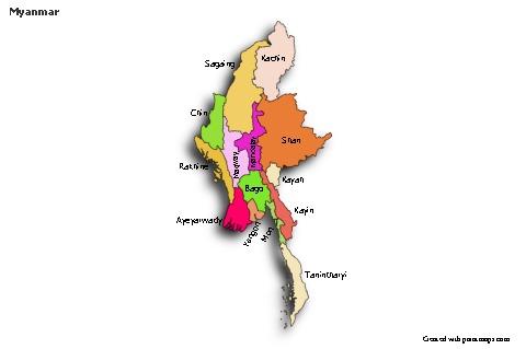 Sample Maps for Myanmar (colored,shadowy)