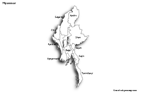 Sample Maps for Myanmar (black-white,shadowy)