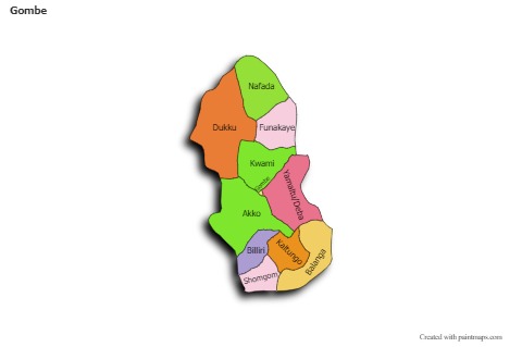 Contoh Peta untuk Gombe (berwarna,bayangan)