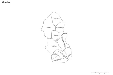 Contoh Peta untuk Gombe (hitam-putih)