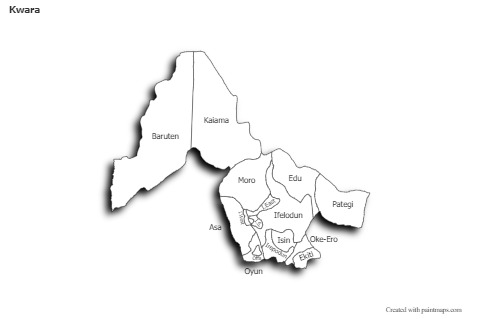 Sample Maps for Kwara (black-white,shadowy)