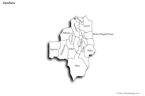 Zamfara için Örnek Haritalar (siyah-beyaz,gölgeli)