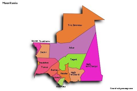 Sample Maps for Mauritania (colored,shadowy)