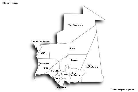Sample Maps for Mauritania (black-white,shadowy)