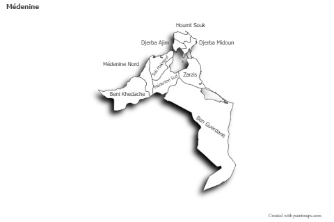 Médenine için Örnek Haritalar (siyah-beyaz,gölgeli)