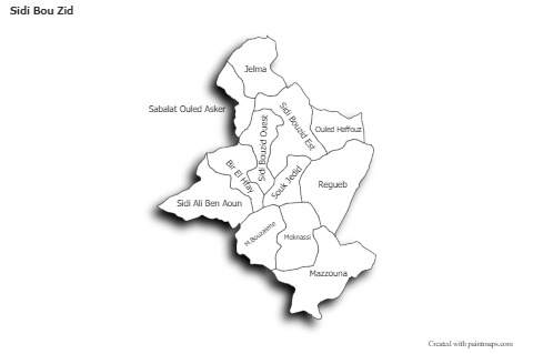 Mapas de muestra para Sidi Bou Zid (blanco-negro,sombrío)