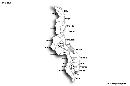 Contoh Peta untuk Malawi (hitam-putih,bayangan)