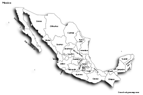 Mapas de muestra para México (blanco-negro,sombrío)