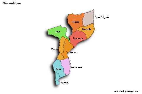 Contoh Peta untuk Mozambik (berwarna,bayangan)