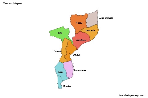 Contoh Peta untuk Mozambik (berwarna)
