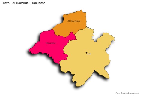 Contoh Peta untuk Taza - Al Hoceima - Taounate (berwarna,bayangan)