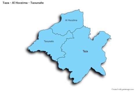 Contoh Peta untuk Taza - Al Hoceima - Taounate (biru,bayangan)
