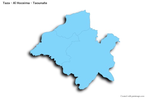 Contoh Peta untuk Taza - Al Hoceima - Taounate (biru,garis luar,bayangan)