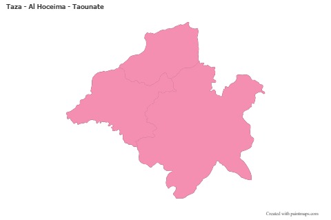 Contoh Peta untuk Taza - Al Hoceima - Taounate (merah jambu,garis besar)