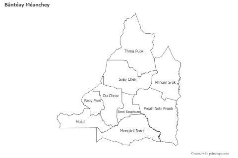 Contoh Peta untuk Bântéay Méanchey (hitam-putih)