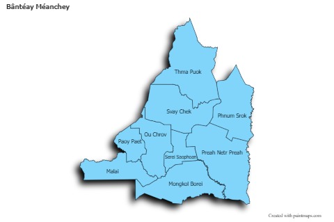 Contoh Peta untuk Bântéay Méanchey (biru,bayangan)
