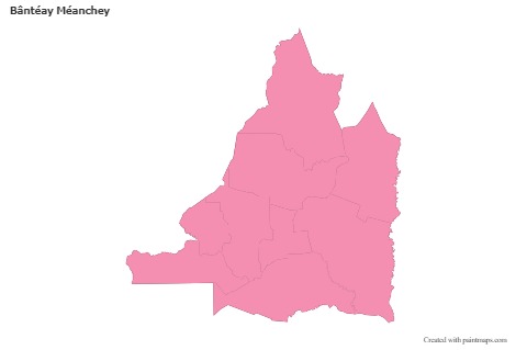 Contoh Peta untuk Bântéay Méanchey (merah jambu,garis besar)