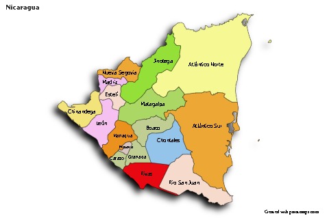 Sample Maps for Nicaragua (colored,shadowy)