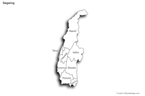Sagaing için Örnek Haritalar (siyah-beyaz,gölgeli)